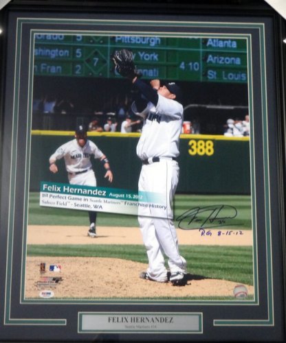 Felix Hernandez Autographed Signed Framed 16X20 Photo Seattle Mariners "P.G. 8-15-12" Perfect Game PSA/DNA 