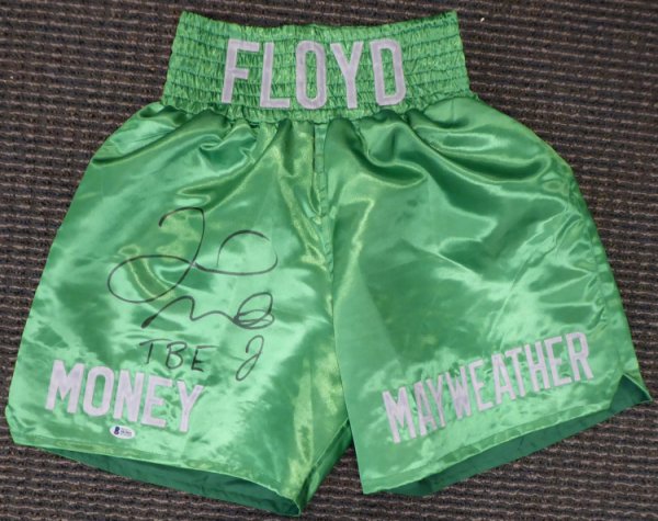 Floyd Mayweather Jr. Autographed Green Boxing Trunks "Tbe" Beckett Beckett