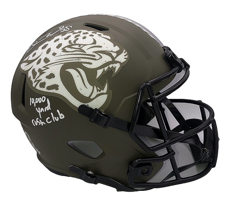 Fred Taylor Autographed Signed Jacksonville Jaguars Riddell Salute to Service Replica Full Size Helmet w "10,000 Yard Rush Club" Insc- Beckett Authentic 