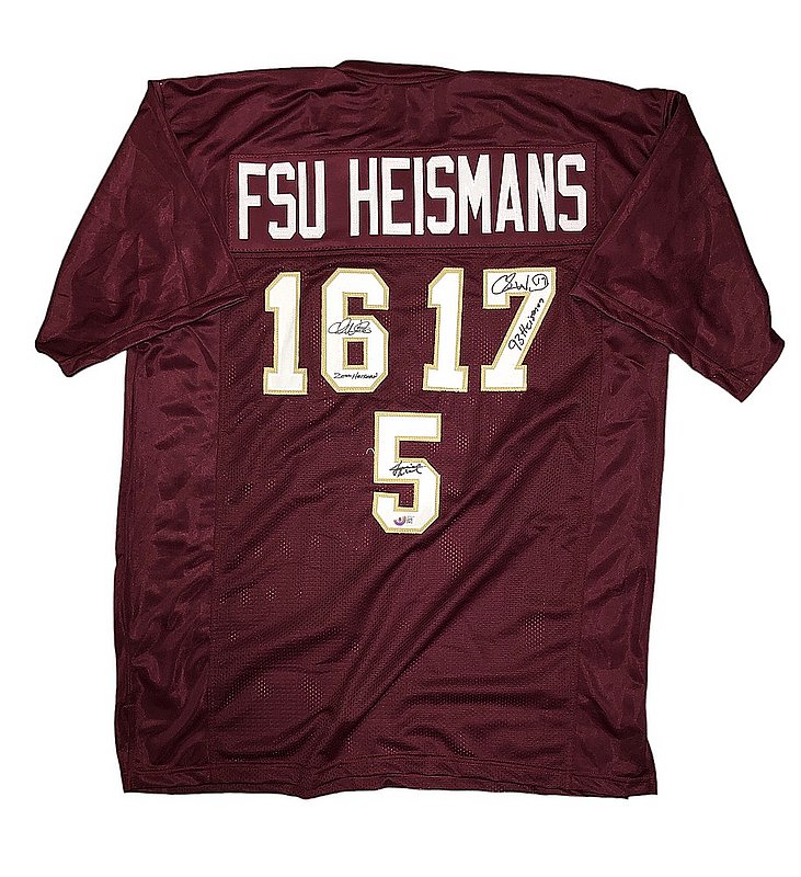 FSU 3 Heisman Weinke, Ward, Winston Signed Custom Garnet Heisman Jersey - JSA