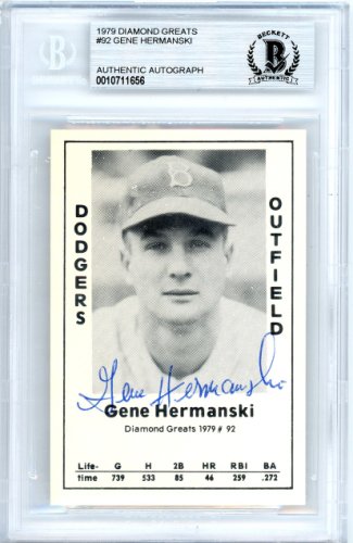 Gene Hermanski Autographed Signed 1979 Diamond Greats Card #92 Brooklyn Dodgers Beckett Beckett 