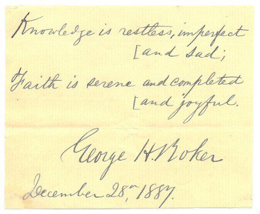 George H. Boker Autographed Signed Vintage 4x3.5 Cut Signature Poem/Dec 28, 1889- JSA Hologram #EE63462 (Civil War Poet/Us Ambassador) 