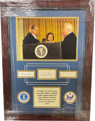 Gerald Ford/Betty Ford/Chief Justice Warren Burger Autographed Signed Cut sigs Custom Framing 38th POTUS 11x14 Photo w/Seals-JSA LOA- 21x28