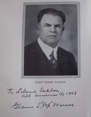 Glenn "Pop" Warner Autographed Signed 1927 1St Edition Football For Coaches & Players Book Stanford "To Leland" Beckett Beckett 