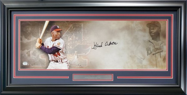 Hank Aaron Autographed Framed 10X30 Panoramic Photo Milwaukee Braves Fanatics