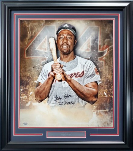 Hank Aaron Autographed Framed 20X24 Photo Atlanta Braves "755 HOF 82" Fanatics