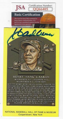 Hank Aaron Autographed Signed Hall Of Fame Gold Plaque JSA - Autographs 