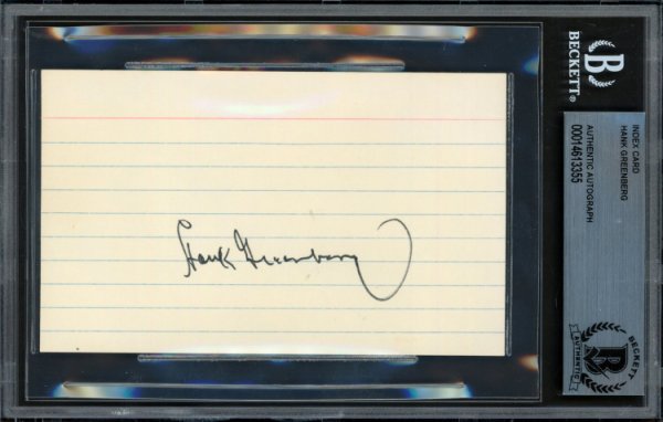 Hank Greenberg Autographed 3X5 Index Card Detroit Tigers Beckett Beckett