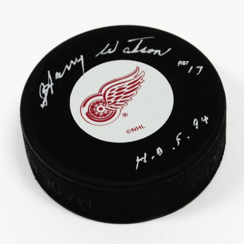 Harry Watson Autographed Signed Detroit Red Wings Hockey Puck with HOF Note