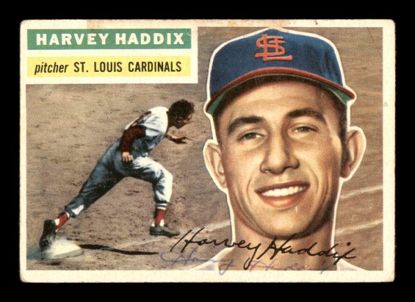 Harvey Haddix Autographed 1956 Topps Card #77 St. Louis Cardinals #178626