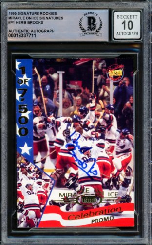 Herb Brooks Autographed Signed 1995 Signature Rookies Card #P1 1980 Team Usa Auto Grade Gem Mint 10 Beckett Beckett 