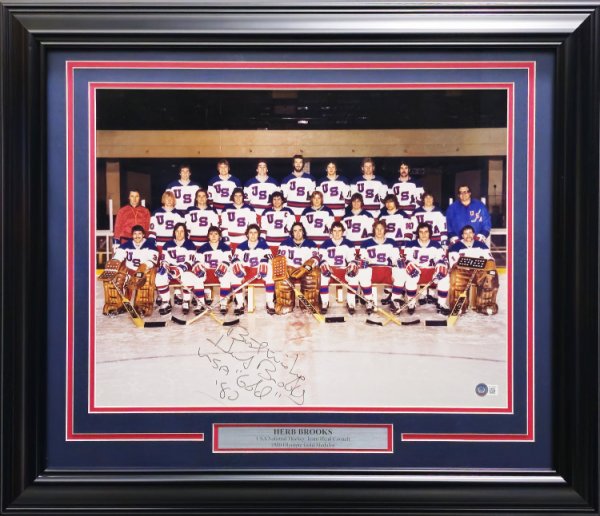 Herb Brooks Autographed Signed Framed 16X20 Photo 1980 Team Usa Hockey Team "Best Wishes Usa Gold '80" Beckett Beckett 