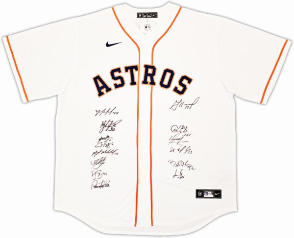 Houston Astros 2022 World Series Champion Autographed Signed White Nike Jersey Size Xl With 14 Signatures Including Jose Altuve & Yordan Alvarez Beckett Beckett Witness #220889 