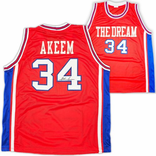 Houston Cougars Hakeem Olajuwon Autographed Signed Red Jersey JSA 