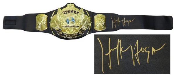 Hulk Hogan Autographed Signed WWE World Heavyweight Champion Winged Eagle Black Replica Wrestling Belt 