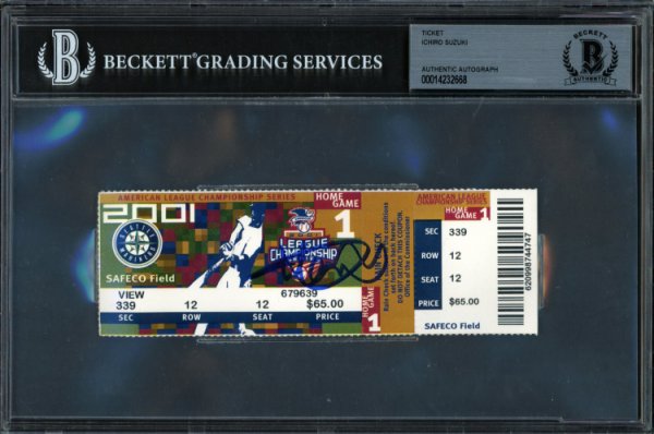 Ichiro Suzuki Autographed Signed 2001 Alcs Game 1 Ticket 2001 Alcs Game 1 Ticket Seattle Mariners Beckett Beckett 