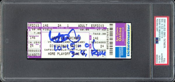 Ichiro Suzuki Autographed Signed 2001 Alds Game 5 Ticket Stub Seattle Mariners Auto Grade Gem Mint 10 "10-15-01 3-4, Run" PSA/DNA 