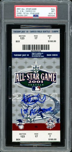 Ichiro Suzuki Autographed Signed 2001 All Star Game Ticket Seattle Mariners PSA Auto Grade Gem Mint 10 "1St As Game" PSA/DNA 