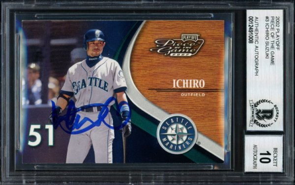 Ichiro Suzuki Autographed Signed 2002 Playoff Piece Of The Game Card #3 Seattle Mariners Auto Grade 10 Beckett Beckett 