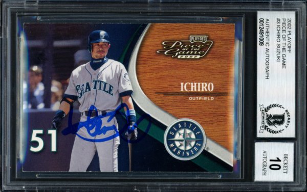 Ichiro Suzuki Autographed Signed 2002 Playoff Piece Of The Game Card #3 Seattle Mariners Auto Grade 10 Beckett Beckett 