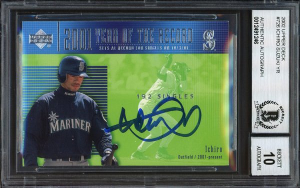 Ichiro Suzuki Autographed Signed 2002 UDA Year Of The Record Card #726 Seattle Mariners Auto Grade 10 Beckett Beckett 