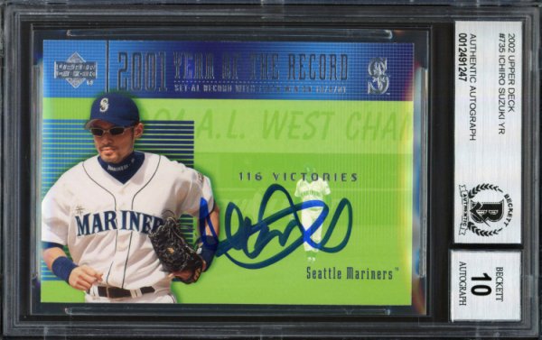 Ichiro Suzuki Autographed Signed 2002 UDA Year Of The Record Card #735 Seattle Mariners Auto Grade 10 Beckett Beckett 