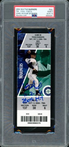 Ichiro Suzuki Autographed Signed 2004 October 2Nd Ticket Seattle Mariners PSA Auto Grade Gem Mint 10 "10-2-04 260Th Ticket" PSA/DNA 