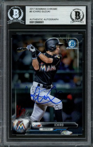 Ichiro Suzuki Autographed Signed 2017 Bowman Chrome Card #8 Miami Marlins Beckett Beckett 