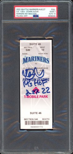 Ichiro Suzuki Autographed Signed August 27Th, 2022 Seattle Mariners Hall Of Fame HOF Induction Ticket Stub PSA Auto Grade Gem Mint 10 "M's HOF 8-27-22" PSA/DNA 