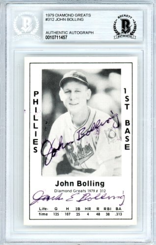 Jack John Bolling Autographed Signed 1979 Diamond Greats Card #312 Philadelphia Phillies Beckett Beckett 