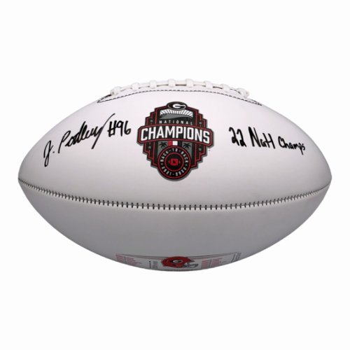 Jack Podlesny Autographed Signed Georgia Bulldogs White Back-To-Back Champions Logo Football wiith 22 Natl Champs Inscription - Beckett Authentic 