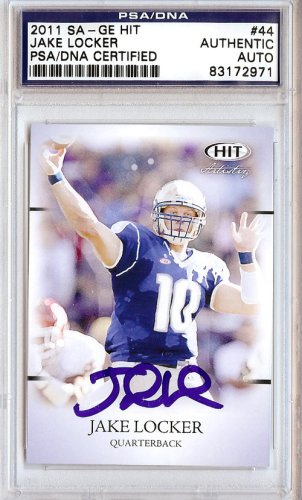 Jake Locker Autographed 2011 Hit Rookie Card #44 Washington Huskies PSA/DNA