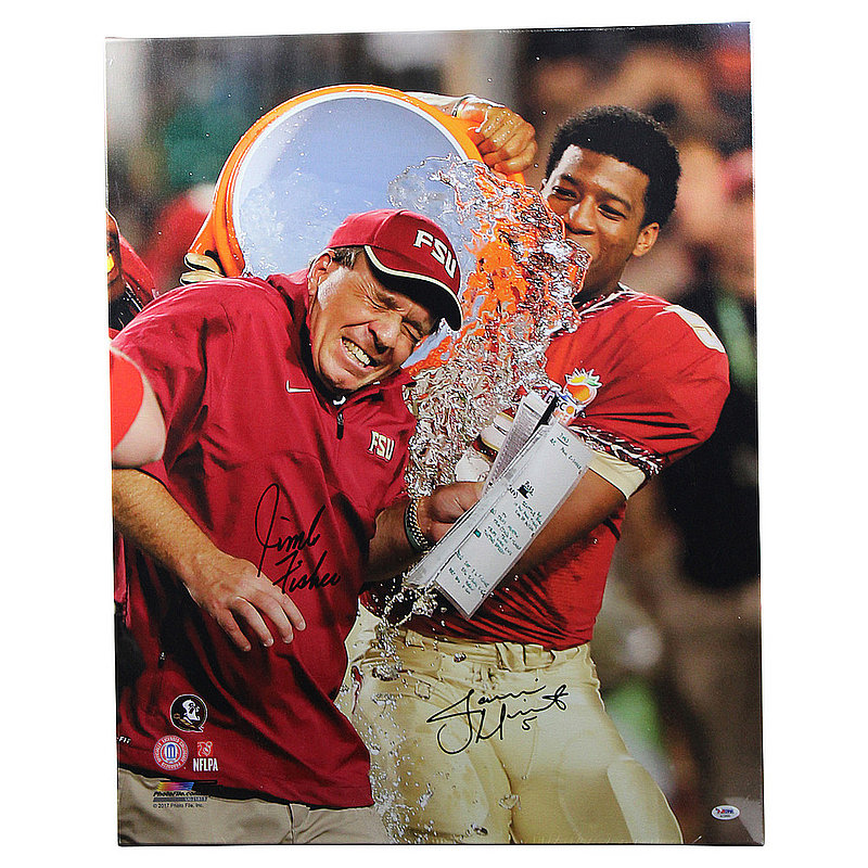 Jameis & Jimbo Signed FSU Nat Champ Bath Celebration Vertical 24x30 Canvas - PSA