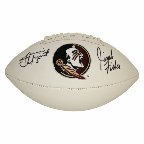 Jameis Winston and Jimbo Fisher Autographed Signed FSU White Panel Logo Football - PSA/DNA 