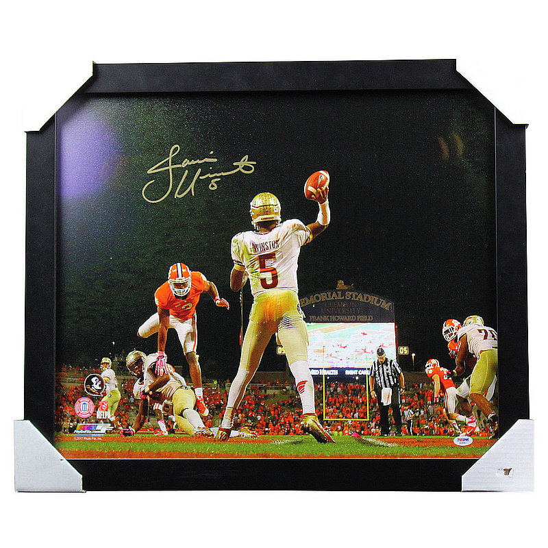 Jameis Winston Autographed Signed Florida State Seminoles Framed Throwing vs Clemson Stretched Canvas - PSA/DNA 