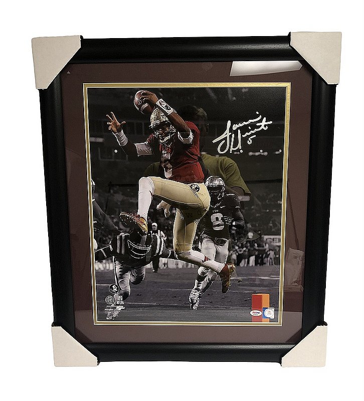 Jameis Winston Autographed Signed Florida State Seminoles Jumping 16x20 Framed Photo - PSA 