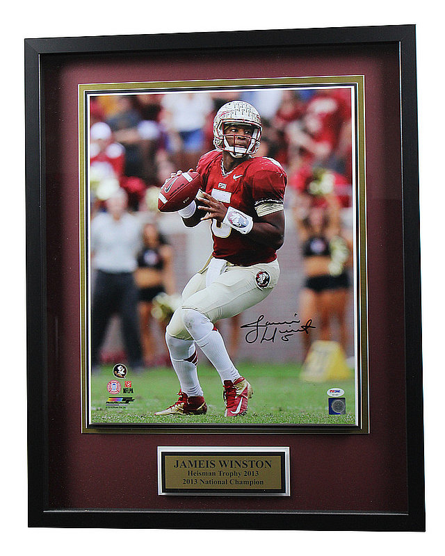 Jameis Winston Autographed Signed FSU Framed Dropback in Garnet 16x20 Photo Shadowbox - PSA 
