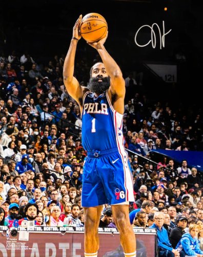 James Harden Autographed 16X20 Photo Philadelphia 76Ers Beckett Beckett Witness #214078