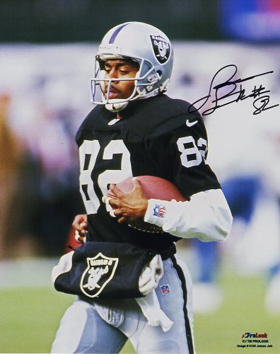 James Jett Signed Raiders Black Jersey Running With Ball 8x10 Photo