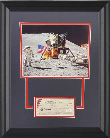 James/Jim Irwin Autographed Signed 1990 Cancelled Bank Check w/ Photo w/ Matted w/ Custom Framing 14x18- JSA (NASA Apollo 15 Astronaut)