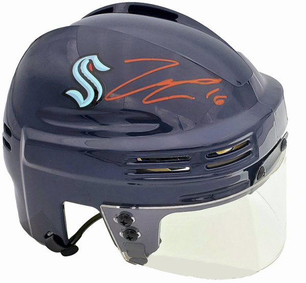 Jared Mccann Autographed Seattle Kraken Blue Mini Helmet Fanatics Holo #200303