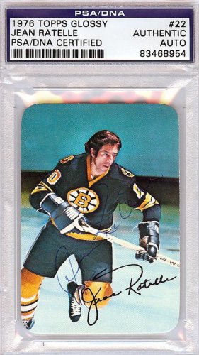 Jean Ratelle Autographed 1976 Topps Glossy Card #22 Boston Bruins PSA/DNA