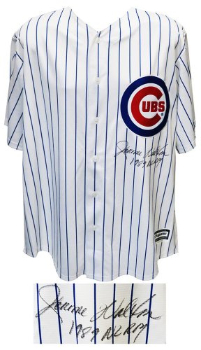 David Ross Signed Chicago Cubs White Pinstripe Majestic Replica Baseball Jersey w/G-Pa Rossy