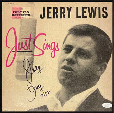 Jerry Lewis Autographed Signed 1956 Decca Records Just Sings Album Cover/LP/Vinyl/Record Custom Framing wear- JSA #RR76712 