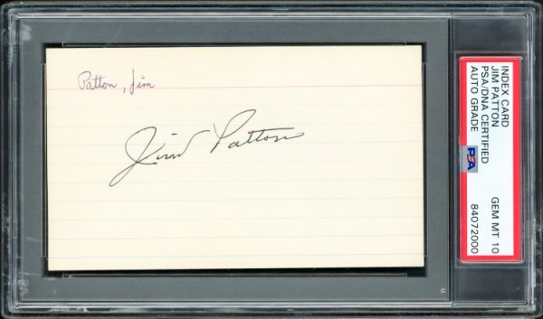 Jim Patton Autographed Signed 3X5 Index Card New York Giants Auto Grade Gem Mint 10 PSA/DNA