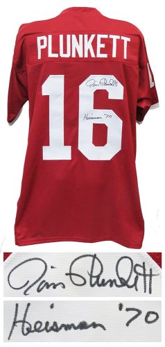 Jim Plunkett Autographed Signed Red Throwback Custom Football Jersey w/Heisman'70 