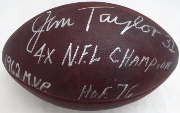 Jim Taylor Autographed Signed NFL Leather Football Green Bay Packers "4X NFL Champ, HOF 76, 1962 MVP" PSA/DNA 