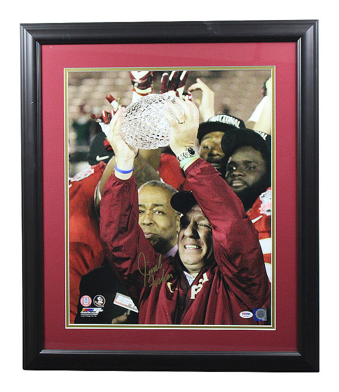Jimbo Fisher Autographed Signed FSU Framed Holding Trophy Tearing up 16x20 Photo - PSA/DNA 