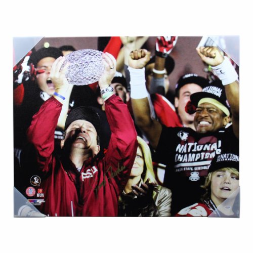 Jimbo Fisher Autographed Signed FSU Stretched Holding Trophy 24x30 Canvas Print - PSA/DNA 