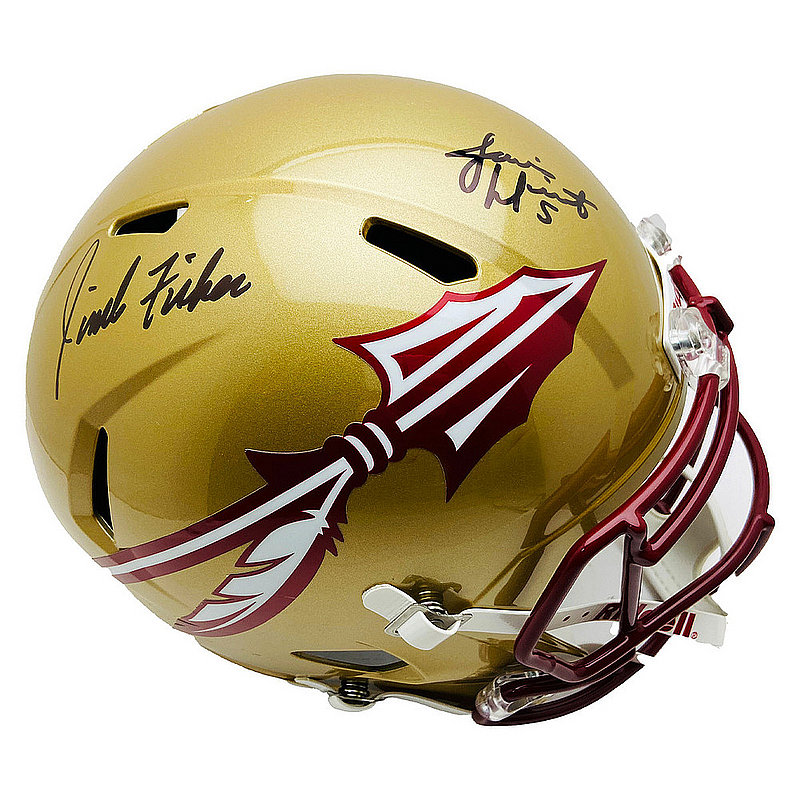 Jimbo Fisher & Jameis Winston FSU Noles Autographed Signed F/S Rep Speed Gold Helmet - PSA 
